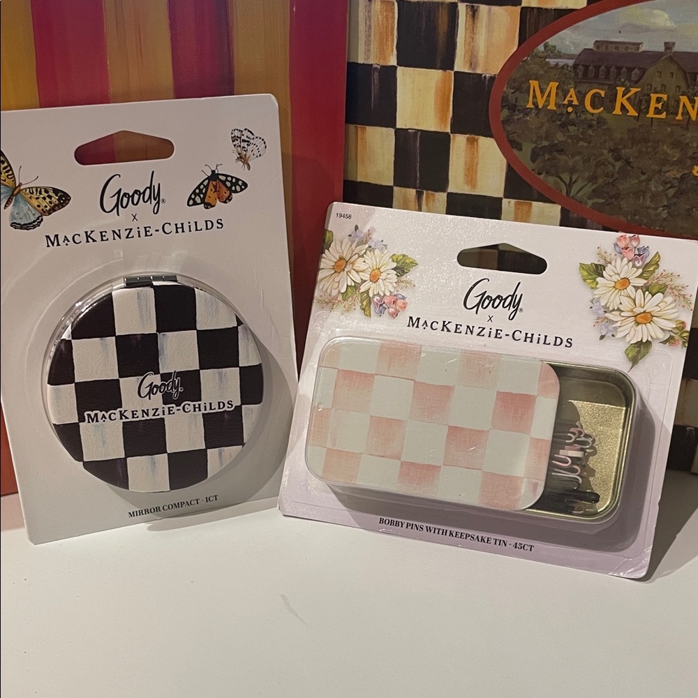 Goody x MacKenzie-Childs Checker Compact & Bobby Pin Tin - Black & White + Pink
